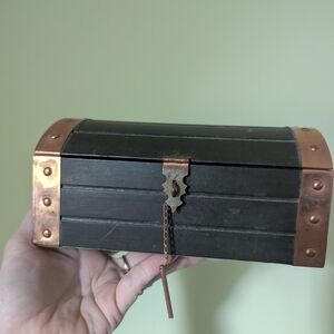 Copper Decorative Jewelry Chest With Red Interior